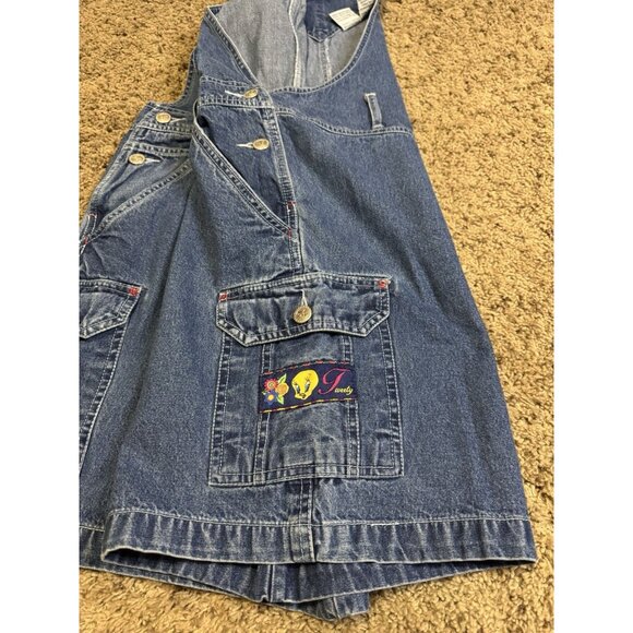 Vintage LOONEY TUNES Tweety Bird Shortalls Jumper Shorts Y2k 90s Oversized SMALL - Picture 7 of 10